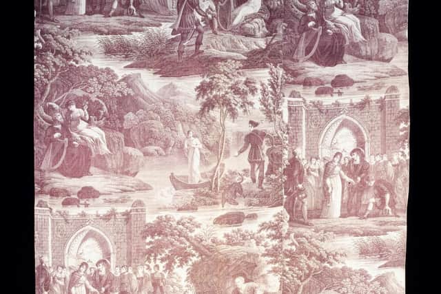 Sir Walter Scott's Lady of the Lake poem was depicted in this 19th century furnishing fabric.