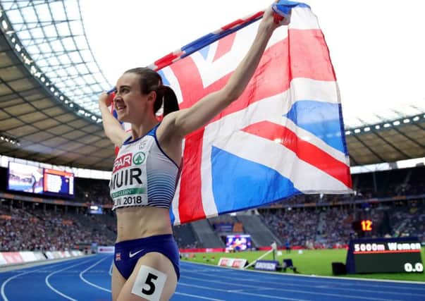 Laura Muir celebrates wining gold in the 1,500m at the European Championships in August. Picture: Alexander Hassenstein/Getty Images