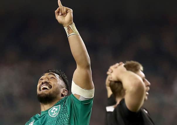 Joy for Bundee Aki of Ireland at full time.  Picture: Phil Walter/Getty Images
