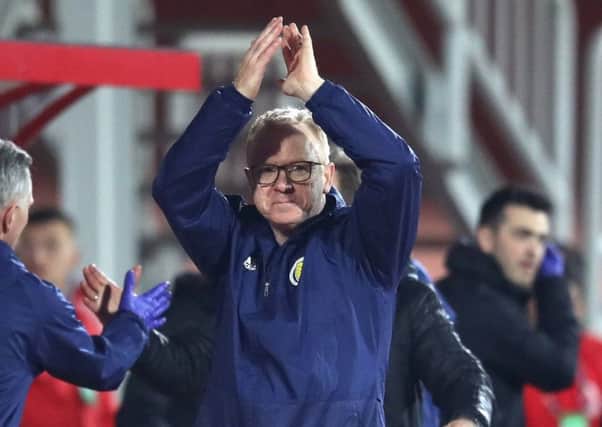 Scotland manager Alex McLeish celebrates after the final whistle in Shkoder. Picture: Adam Davy/PA Wire