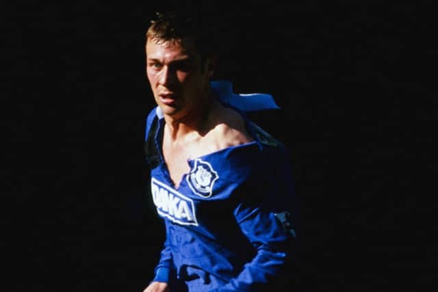 Duncan Ferguson, nicknamed Duncan Disorderly, with his shirt ripped during an Everton-Spurs match in 1997. Picture: Gary M Prior/Allsport/Getty Images