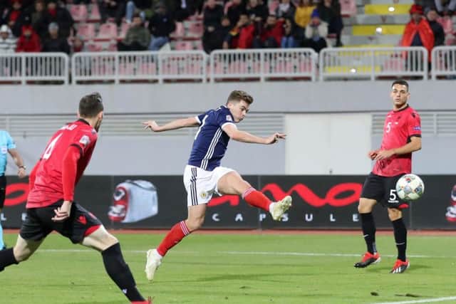 James Forrest scores Scotland's fourth goal. Picture: Adam Davy/PA