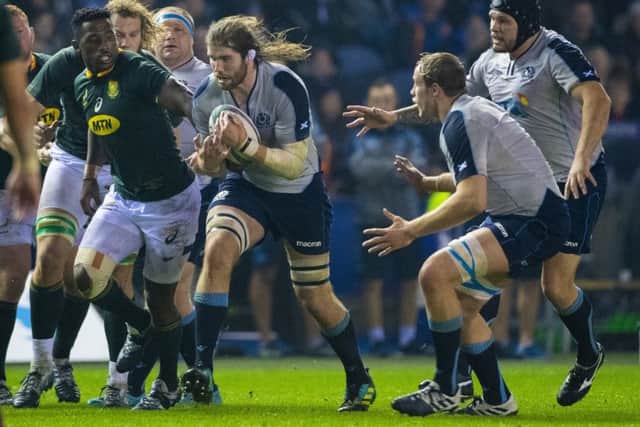 Scotland's Ben Toolis makes a break against South Africa. Picture: SNS/SRU