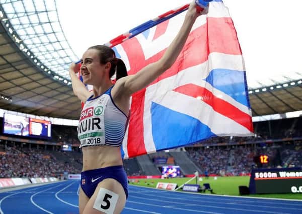 Laura Muir celebrates wining gold in the 1,500m at the European Championships in August. Picture: Alexander Hassenstein/Getty Images