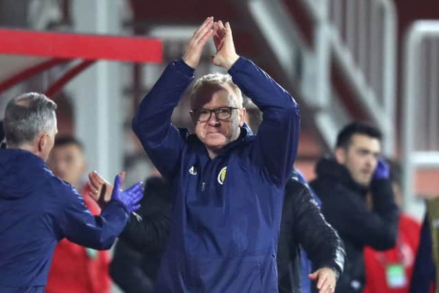 Scotland manager Alex McLeish applauds the 2,000 travelling fans after the 4-0 Nations League win against Albania. Picture: Adam Davy/PA