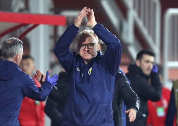 Scotland manager Alex McLeish applauds the 2,000 travelling fans after the 4-0 Nations League win against Albania. Picture: Adam Davy/PA