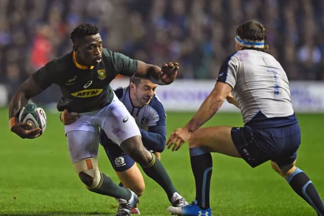 Siya Kolisi in action for South Africa against Scotland at BT Murrayfield in the Autumn Test. Picture: AFP/Getty Images