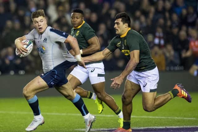 Huw Jones attempts to get away from South Africa's Damien de Allende. Picture: SNS Group