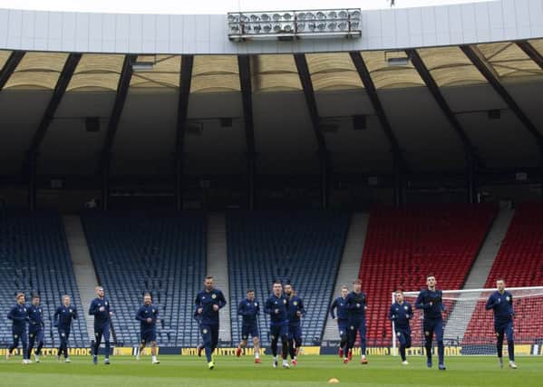 Alex McLeish's Scotland squad are put through their paces at Hampden. Picture: Craig Williamson/SNS/SFA