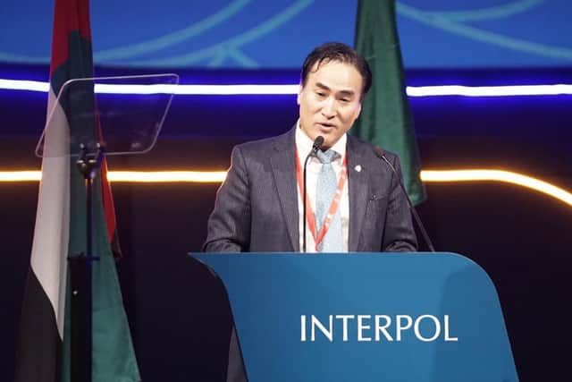 Kim Jong-yang during the 87th Interpol General Assembly in Dubai. (Photo by handout / KOREAN NATIONAL POLICE AGENCY / AFP)