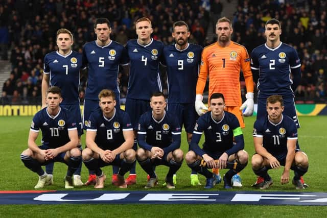 Scotland line up ahead of the match with Israel at Hampden. Picture: SNS Group