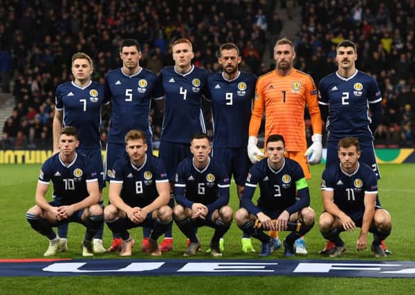 Scotland line up ahead of the match with Israel at Hampden. Picture: SNS Group