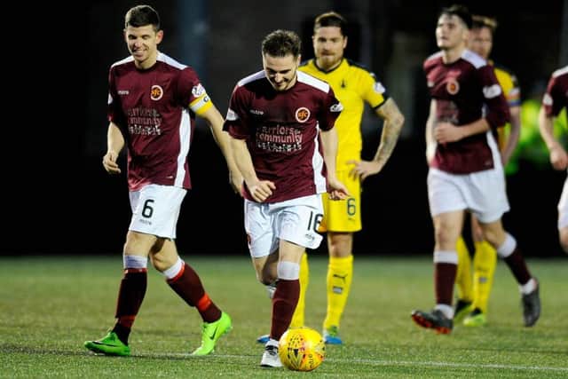 Stenhousemuir FC v Falkirk FC. Scottish Cup 3rd round. Stenhousemuir third goal, Sean Dickson 16. (picture: Michael Gillen)