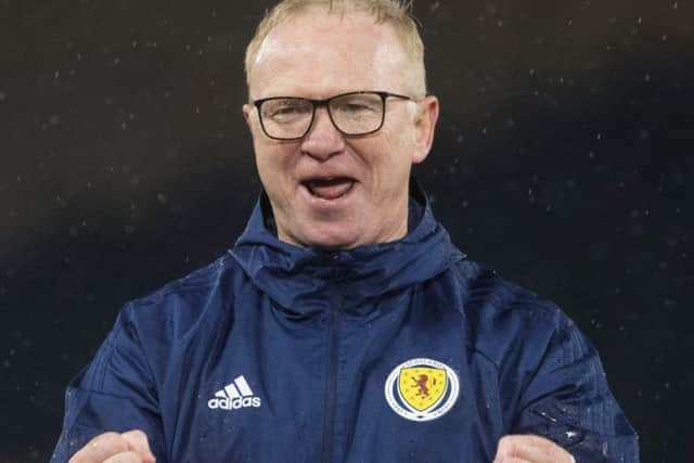 Scotland manager Alex McLeish celebrates at full time. Picture: Alan Harvey/SNS