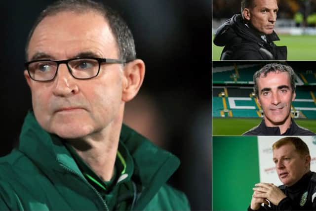 Martin O'Neill, main, and Brendan Rodgers, Jim McGuinness and Neil Lennon. Pictures: SNS Group