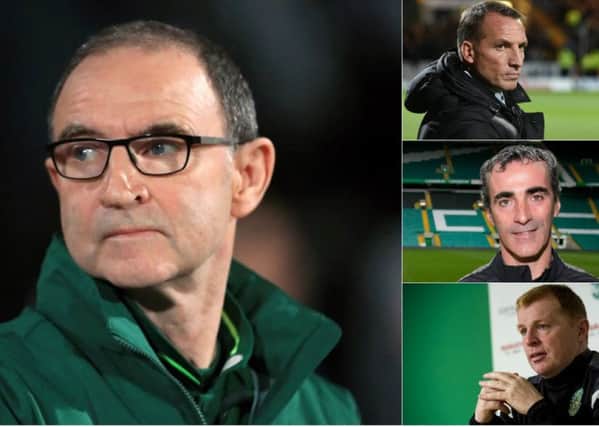 Martin O'Neill, main, and Brendan Rodgers, Jim McGuinness and Neil Lennon. Pictures: SNS Group