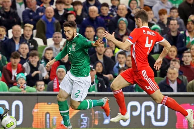 Matt Doherty takes on Ben Davies of Wales in the UEFA Nations League. Picture: Getty Images