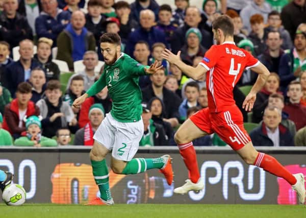Matt Doherty takes on Ben Davies of Wales in the UEFA Nations League. Picture: Getty Images