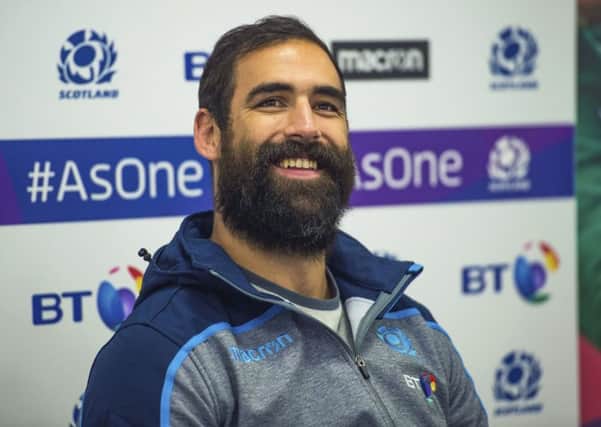 Scotland's Josh Strauss speaks to the media ahead of the Argentina game. Picture: Gary Hutchison/SNS