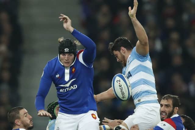 Argentina's Guido Petti (in the hoops) in action against France. Picture: Christophe Ena/AP