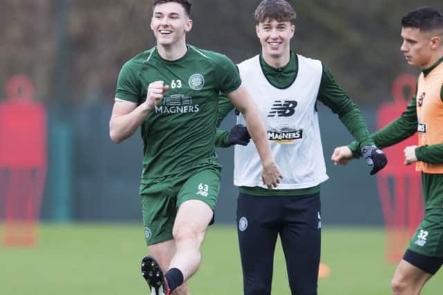 Celtic's Kieran Tierney is back in training and should be fit to face Hamilton on their plastic pitch. Picture: Paul Devlin/SNS