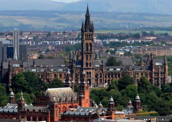A view showing The University of Glasgow in the middle from the viewing platform of the Glasgow Tower at Science Centre. Picture: SWNS