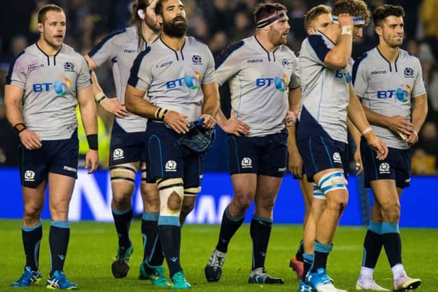 The dejected
Scotland players after losing to South Africa. Picture: Ross Parker/SNS/SRU