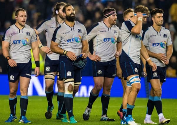 The dejected 
Scotland players after losing to South Africa. Picture: Ross Parker/SNS/SRU