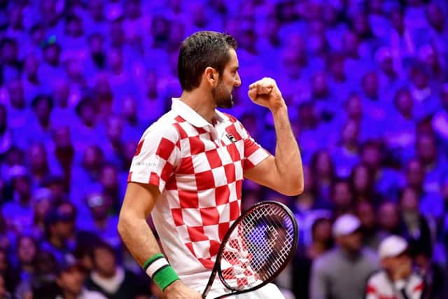 Croatia's Marin Cilic celebrates a point during his singles win over France's Jo-Wilfried Tsonga. Picture: Philippe Huguen/AFP/Getty Images