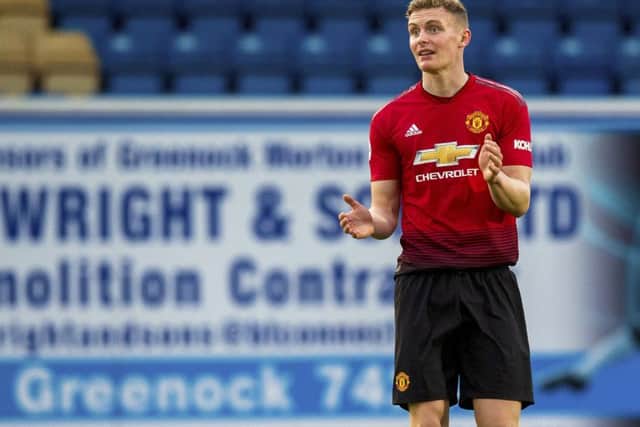 Ethan Hamilton in action for Manchester United during a friendly with Morton. Picture: SNS