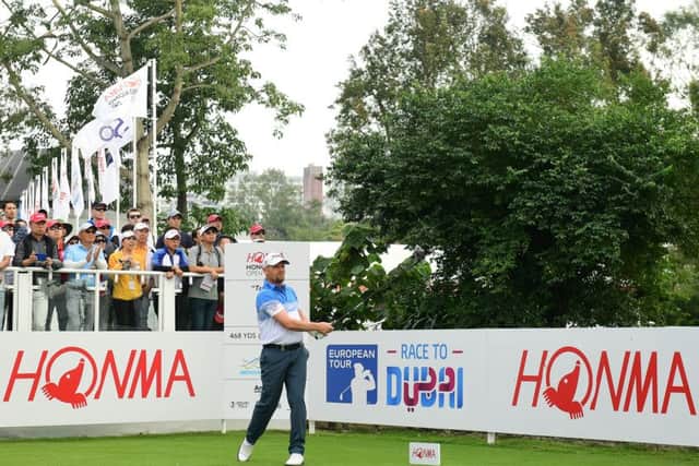 David Drysdale tees off at Fanling in the third round of the Honma Hong Kong Open. Picture: Getty Images