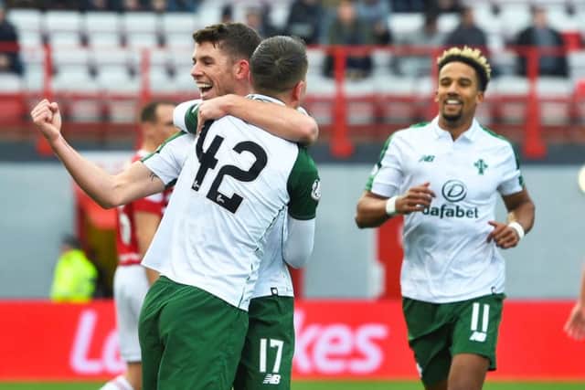 Celtic's Ryan Christie celebrates his goal with his teammates. Pic: SNS/Craig Foy
