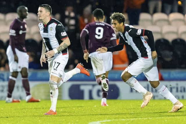 St Mirren's Adam Hammill wheels away to celebrate his opening goal. Pic: SNS/Roddy Scott