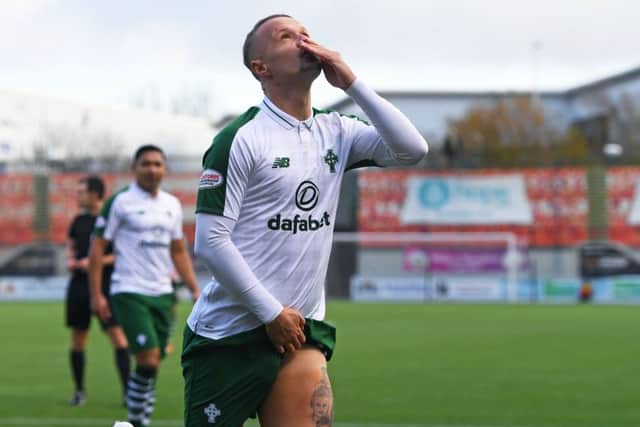 Celtic's Leigh Griffiths celebrates his late goal against Hamilton. Pic: SNS/Craig Williamson