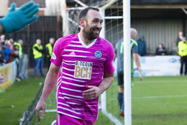Ayr's Stephen Moffat celebrates his goal. Pic: SNS/Bruce White