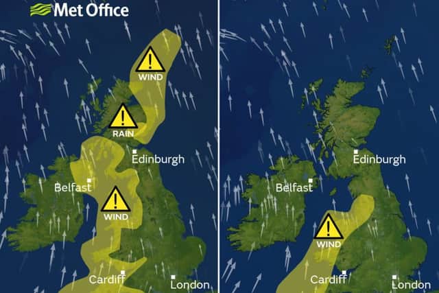 The Met Office predictions for Wednesday (right) and Thursday (left). Picture: Met Office