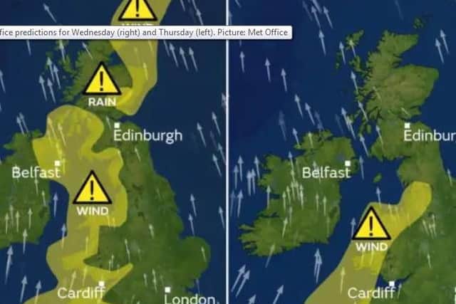 The Met Office map, showing weather warnings for Scotland