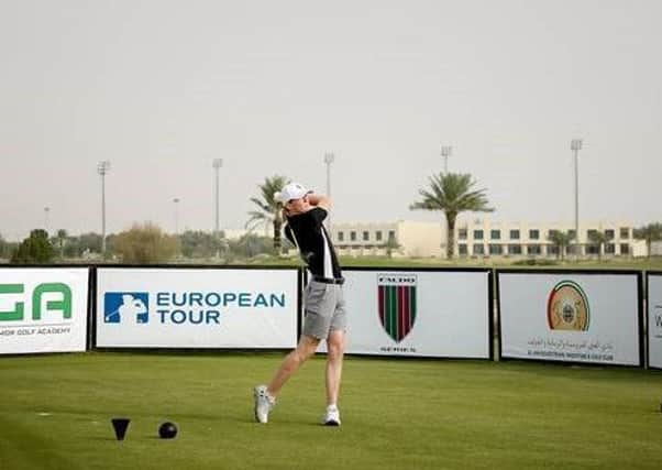 Longniddry's Cameron Gallagher tees off in the Faldo Series Europe Grand Final at Al Ain Golf Club in the United Aram Emirates