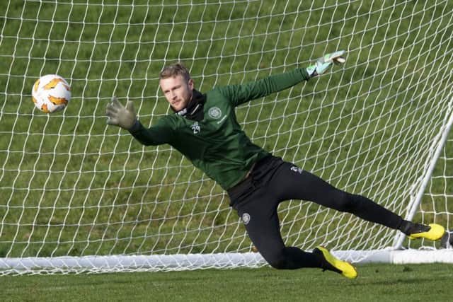 Celtic goalkeeper Scott Bain trains ahead of Sundays Betfred Cup final, in which he will play ahead of regular No 1 Craig Gordon. Picture: Craig Williamson/SNS