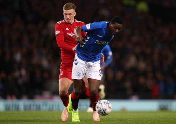 Lewis Ferguson battles Rangers'  Umar Sadiq in the Betfred Cup semi-final at Hampden. Picture: Ian MacNicol/Getty Images