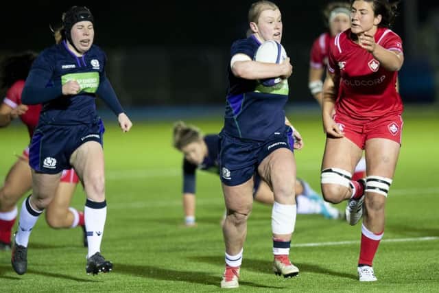 Scotland's Megan Kennedy breaks forward during the narrow defeat by Canada in Glasgow. Picture: Ross Parker/SNS/SRU