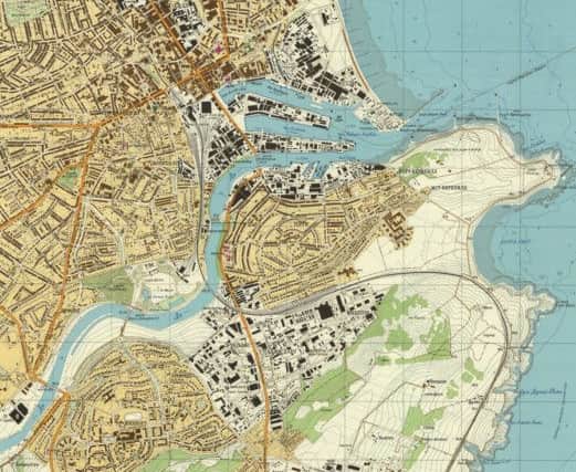 The map of Aberdeen made by the Soviet military in 1981 colour-codes buildings by function  green for military, purple for civil administration, black for industrial and brown for residential. Picture: Contributed