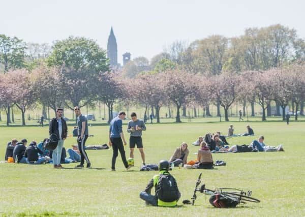 People enjoy Spring weather in the Meadows, Edinburgh. Picture: Ian Georgeson