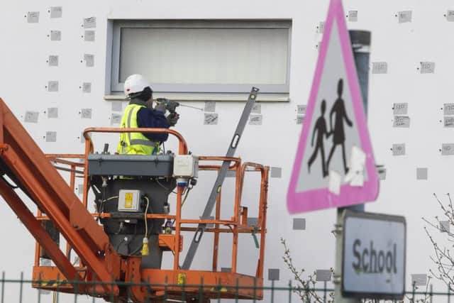 Oxgangs Primary School, Edinburgh, which is one of 17 schools closed in the city due to safety concerns. Structural problems were discovered after part of a wall blew off Oxgangs Primary during Storm Gertrude in January. April 11 2016. See Centre Press story CPCLOSE; The consortium behind the shock closure of 17 Edinburgh schools faces a hefty financial penalty worth up to millions of pounds.
