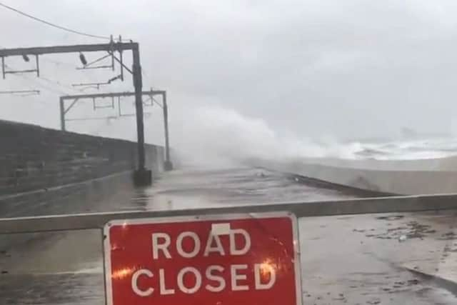 In the video, waves can be seen slamming against the tracks. Picture: ScotRail