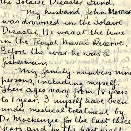 A letter from an Iolaire widow to the disaster fund describes the impact of the tragedy on her family. PIC: Museum and Tasglann nan Eilean.