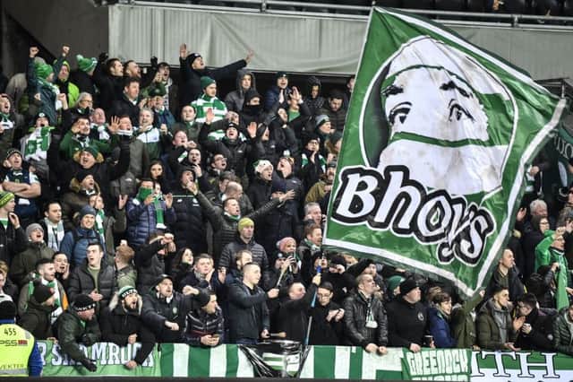 Celtic supporters cheer on their side in Trondheim. Picture: Ole Martin Wold/NTB scanpix via AP