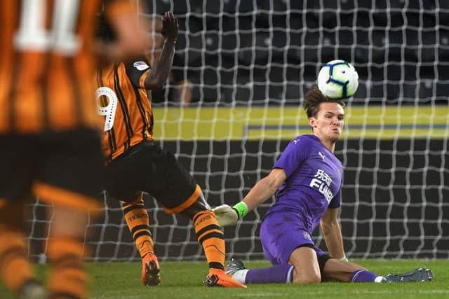 Freddie Woodman in action for Newcastle in a pre-season friendly against Hull. Picture: Getty images