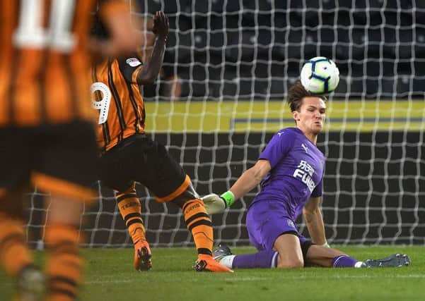 Freddie Woodman in action for Newcastle in a pre-season friendly against Hull. Picture: Getty images