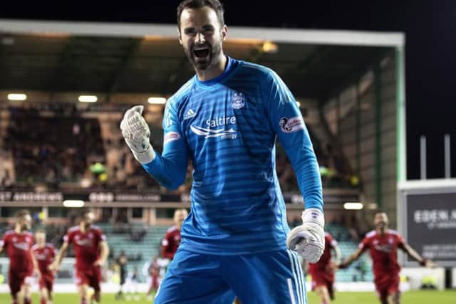 Joe Lewis celebrates Aberdeen's quarter-final win over Hibs. Picture: Craig Williamson/SNS